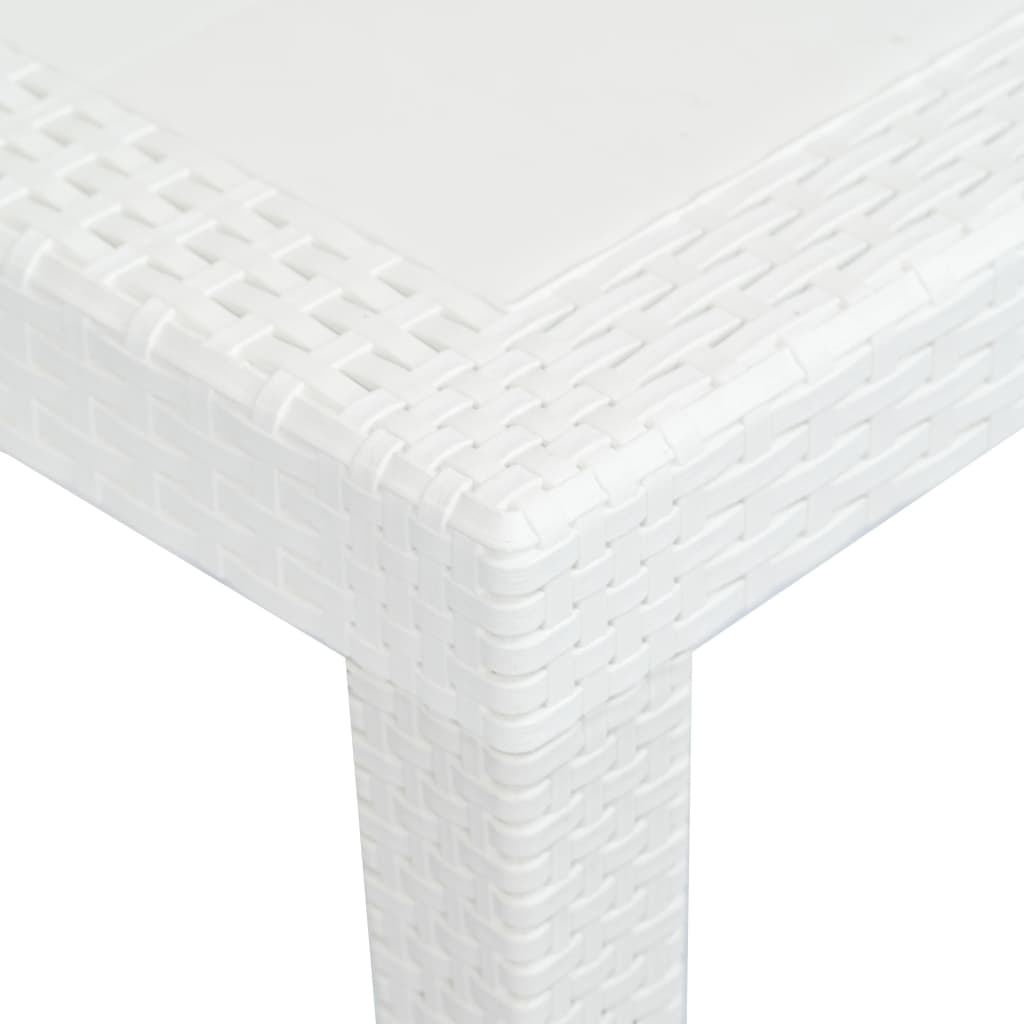 vidaXL Masă de grădină, albă, 220x90x72 cm, plastic, aspect ratan