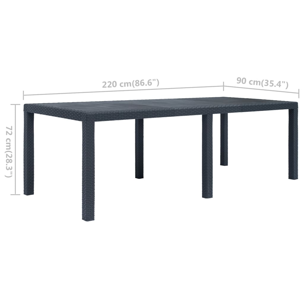 vidaXL Masă de grădină, antracit, 220x90x72 cm , plastic, aspect ratan vidaXL Masă de grădină, antracit, 220x90x72 cm , plastic, aspect ratan