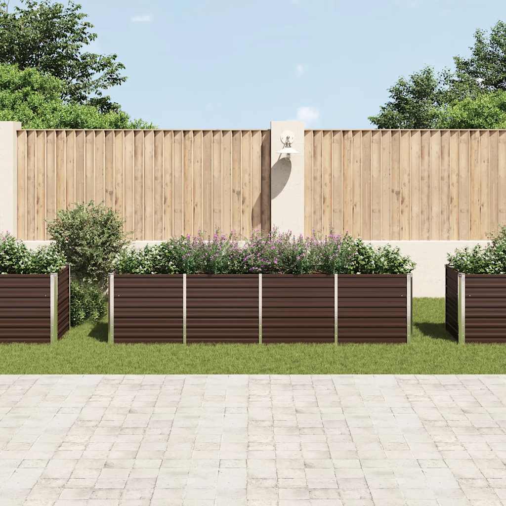 vidaXL Strat înălțat de grădină, maro, 320x80x77 cm, oțel galvanizat