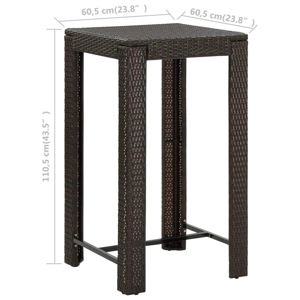 vidaXL Masă de bar de grădină, maro, 60,5 x 60,5 x 110,5 cm, poliratan