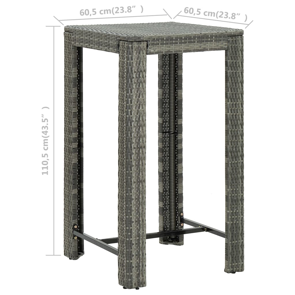 vidaXL Masă de bar de grădină, gri, 60,5 x 60,5 x 110,5 cm, poliratan vidaXL Masă de bar de grădină, gri, 60,5 x 60,5 x 110,5 cm, poliratan