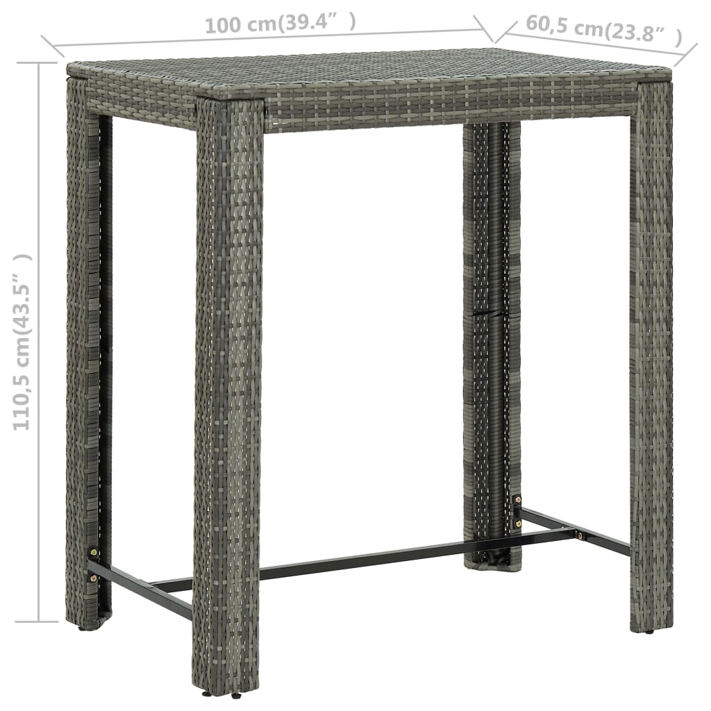 vidaXL Masă de bar de grădină, gri, 100 x 60,5 x 110,5 cm, poliratan vidaXL Masă de bar de grădină, gri, 100 x 60,5 x 110,5 cm, poliratan