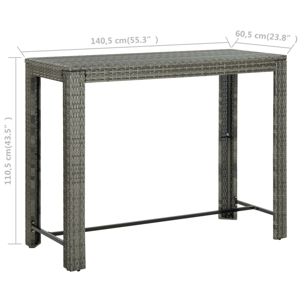 vidaXL Masă de bar de grădină, gri, 140,5 x 60,5 x 110,5 cm, poliratan vidaXL Masă de bar de grădină, gri, 140,5 x 60,5 x 110,5 cm, poliratan