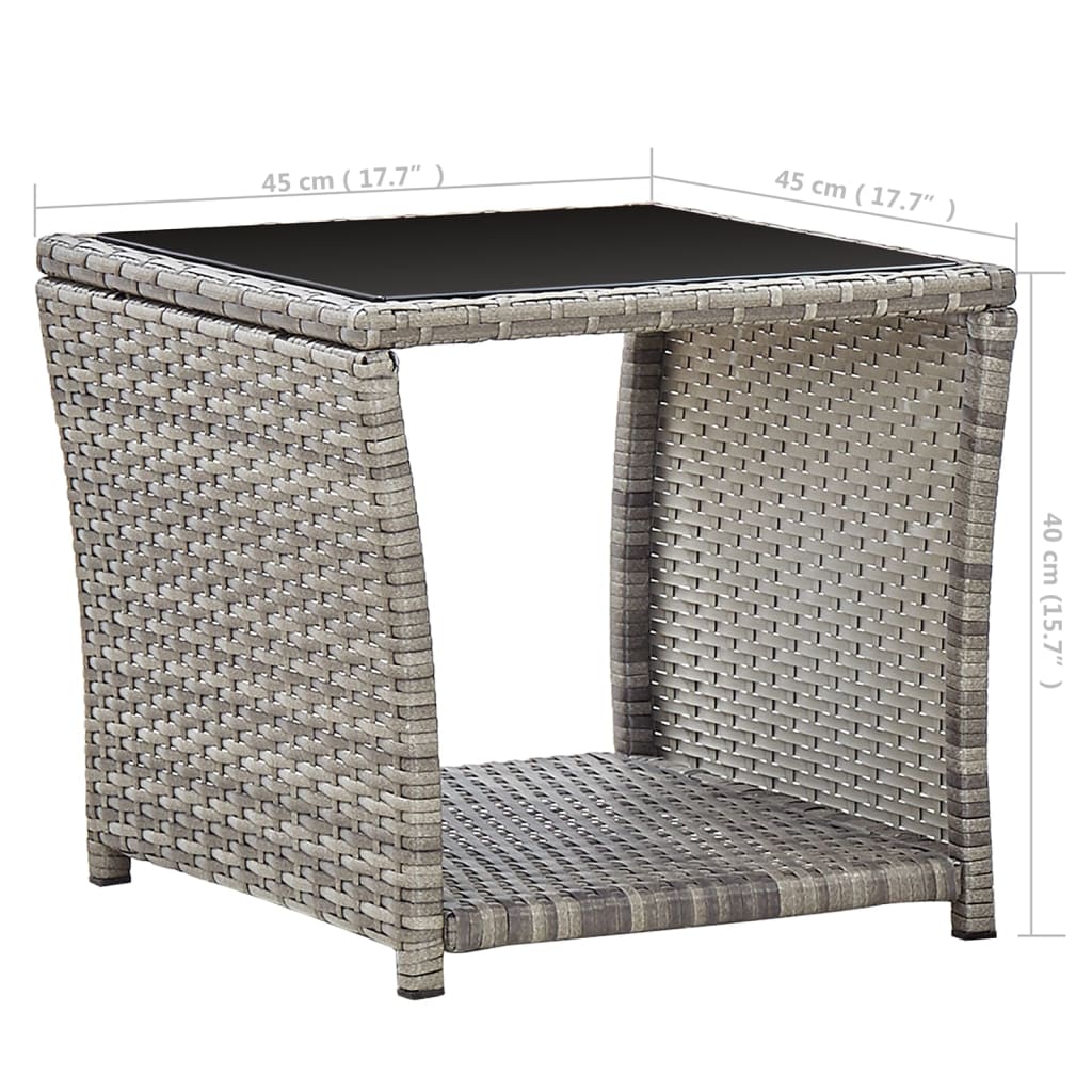 vidaXL Măsuță de cafea, gri, 45 x 45 x 40 cm, poliratan și sticlă vidaXL Măsuță de cafea, gri, 45 x 45 x 40 cm, poliratan și sticlă
