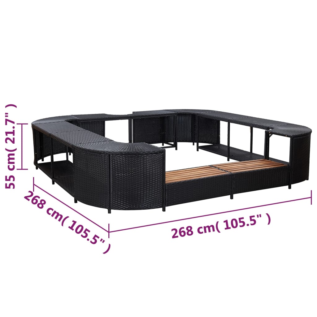 vidaXL Mobilier împrejmuire spa negru 268x268x55 cm poliratan pătrat vidaXL Mobilier împrejmuire spa negru 268x268x55 cm poliratan pătrat