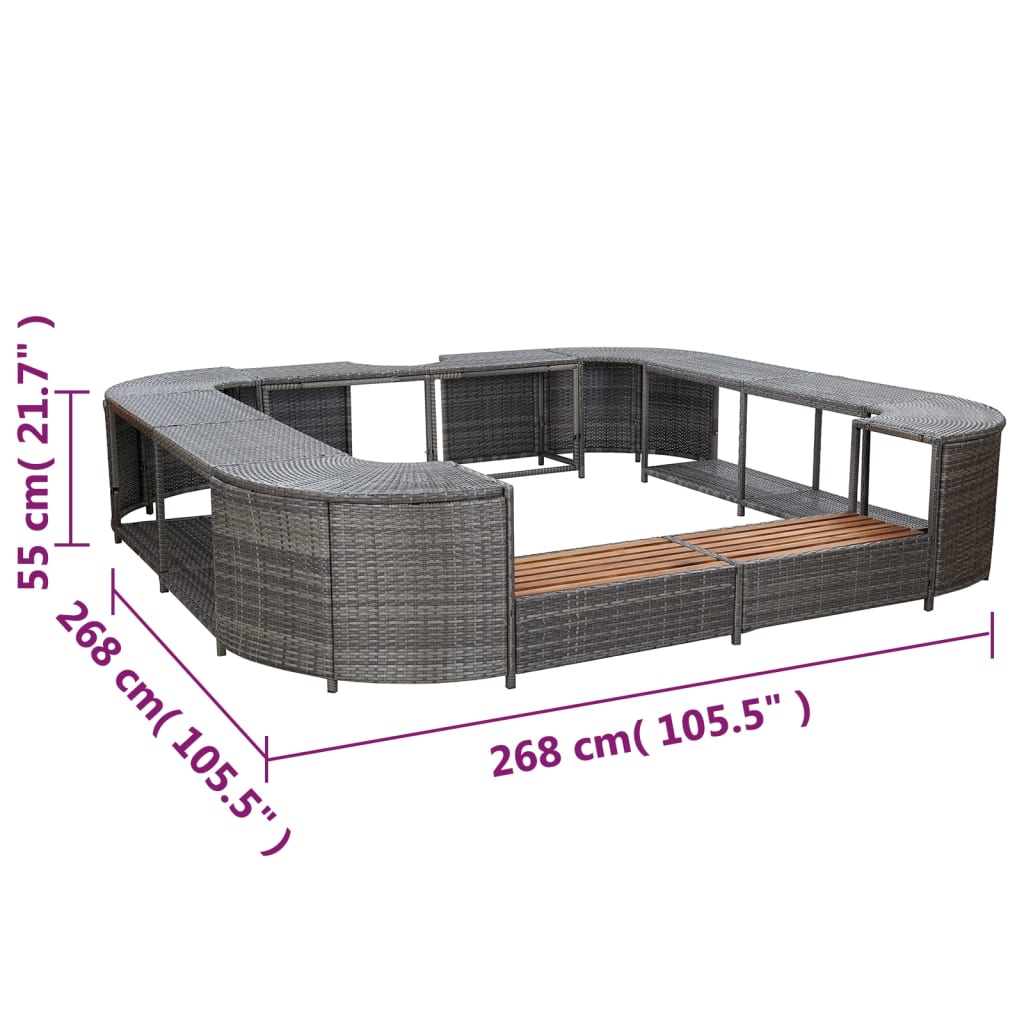 vidaXL Mobilier împrejmuire spa gri 268x268x55 cm poliratan pătrat