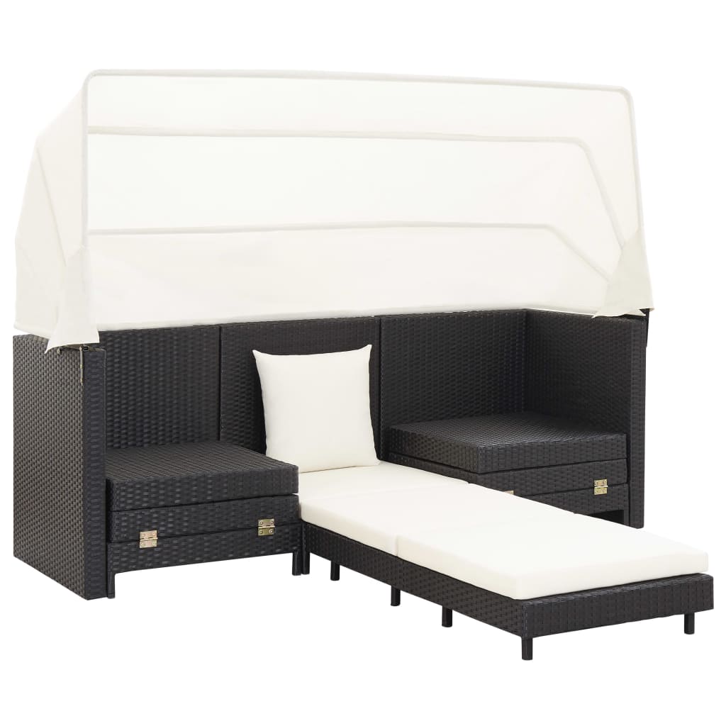 vidaXL Canapea extensibilă cu 3 locuri, cu acoperiș, negru, poliratan vidaXL Canapea extensibilă cu 3 locuri, cu acoperiș, negru, poliratan