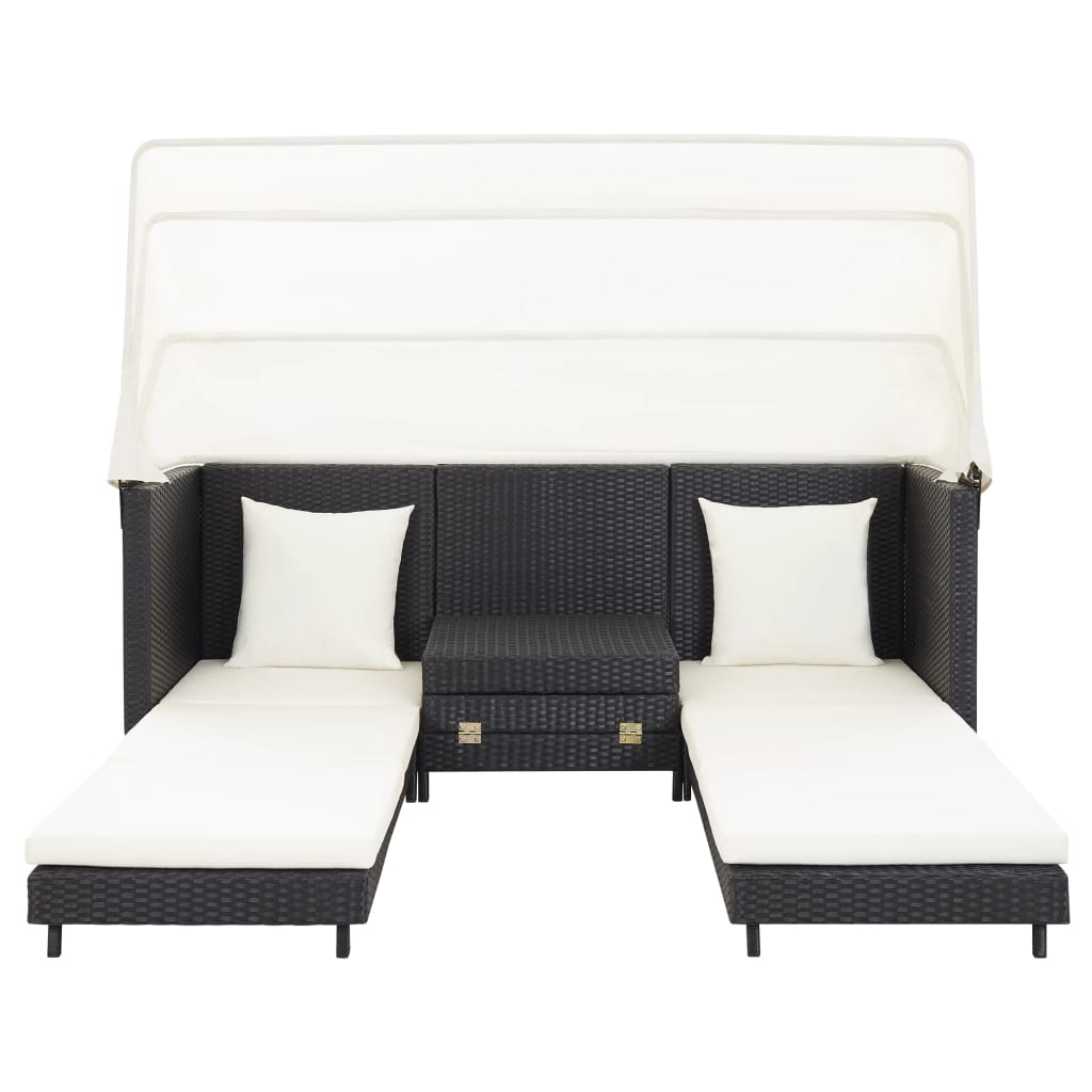 vidaXL Canapea extensibilă cu 3 locuri, cu acoperiș, negru, poliratan vidaXL Canapea extensibilă cu 3 locuri, cu acoperiș, negru, poliratan
