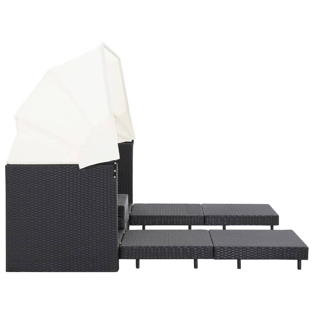 vidaXL Canapea extensibilă cu 3 locuri, cu acoperiș, negru, poliratan vidaXL Canapea extensibilă cu 3 locuri, cu acoperiș, negru, poliratan
