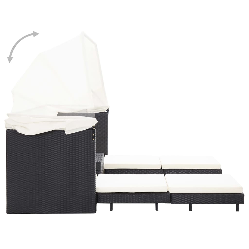 vidaXL Canapea extensibilă cu 3 locuri, cu acoperiș, negru, poliratan vidaXL Canapea extensibilă cu 3 locuri, cu acoperiș, negru, poliratan