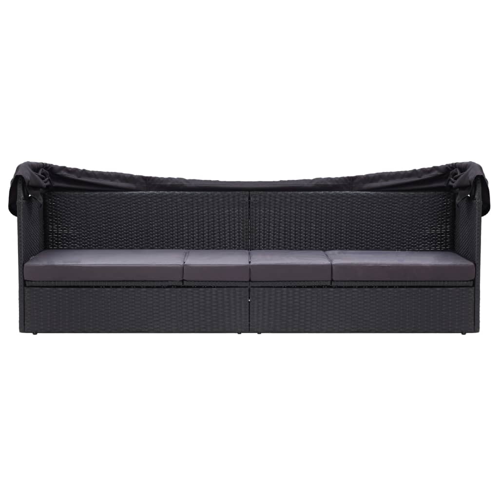 vidaXL Pat canapea de exterior cu copertină, negru, poliratan vidaXL Pat canapea de exterior cu copertină, negru, poliratan