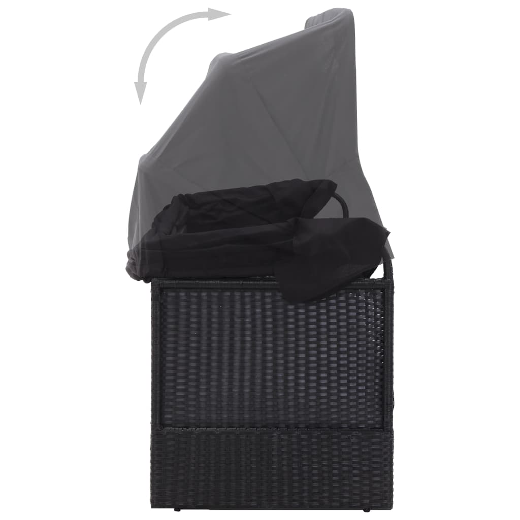 vidaXL Pat canapea de exterior cu copertină, negru, poliratan vidaXL Pat canapea de exterior cu copertină, negru, poliratan