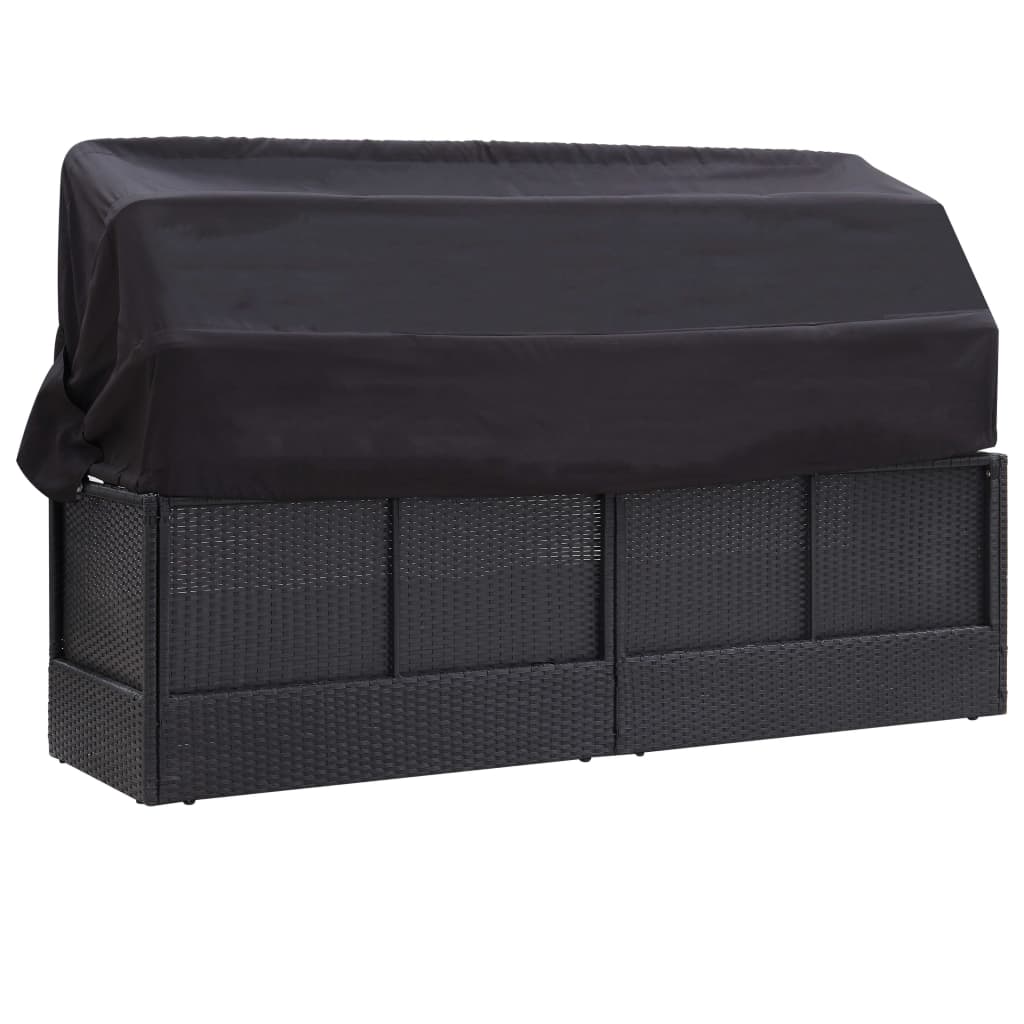 vidaXL Pat canapea de exterior cu copertină, negru, poliratan vidaXL Pat canapea de exterior cu copertină, negru, poliratan