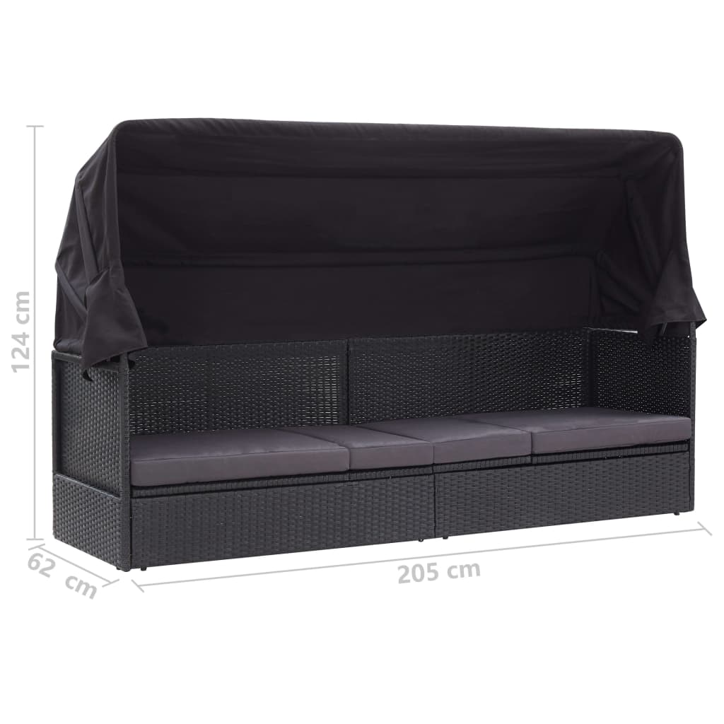 vidaXL Pat canapea de exterior cu copertină, negru, poliratan vidaXL Pat canapea de exterior cu copertină, negru, poliratan