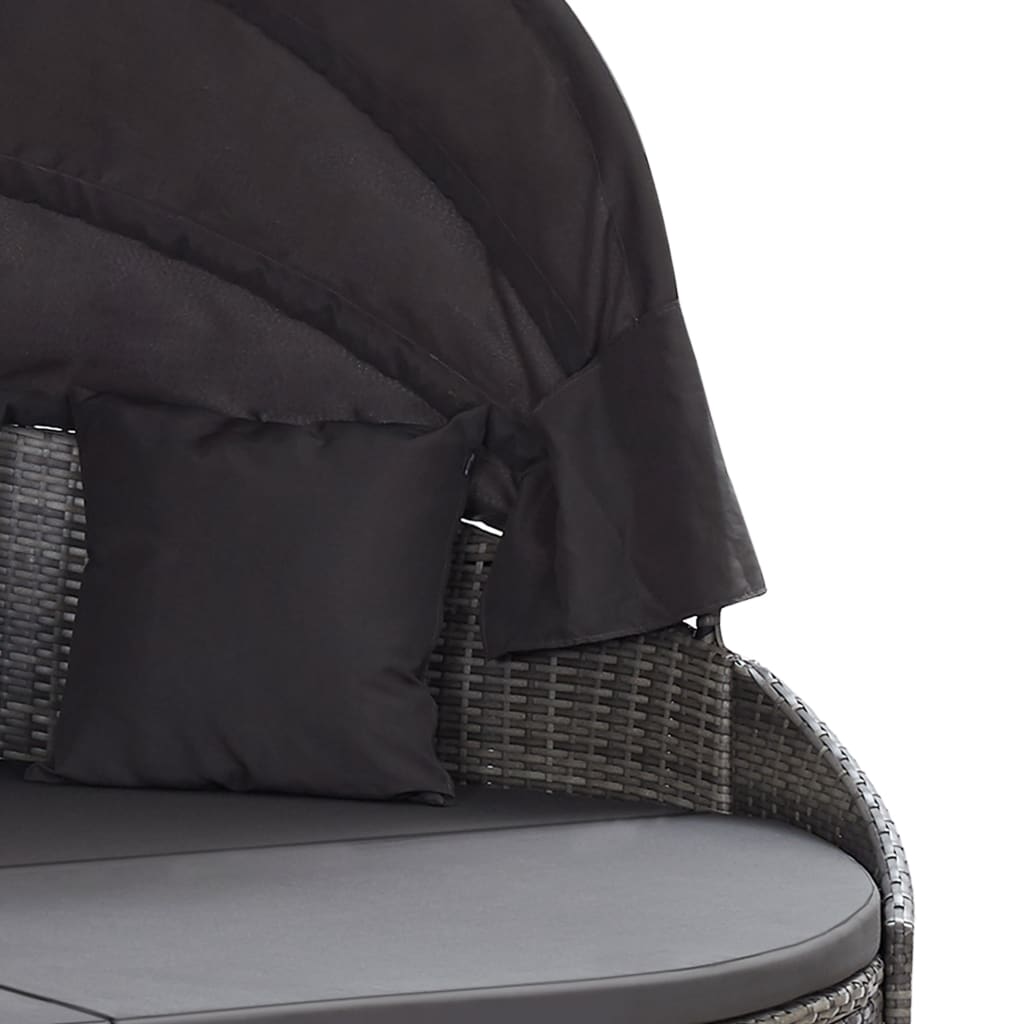 vidaXL Pat șezlong de exterior cu copertină, gri, poliratan vidaXL Pat șezlong de exterior cu copertină, gri, poliratan