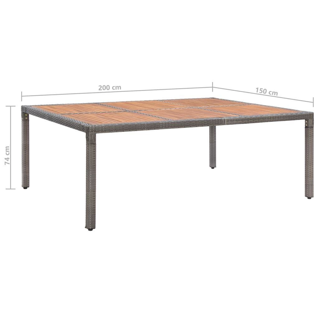 vidaXL Masă de grădină, gri, 200x150x74 cm, poliratan și lemn acacia vidaXL Masă de grădină, gri, 200x150x74 cm, poliratan și lemn acacia