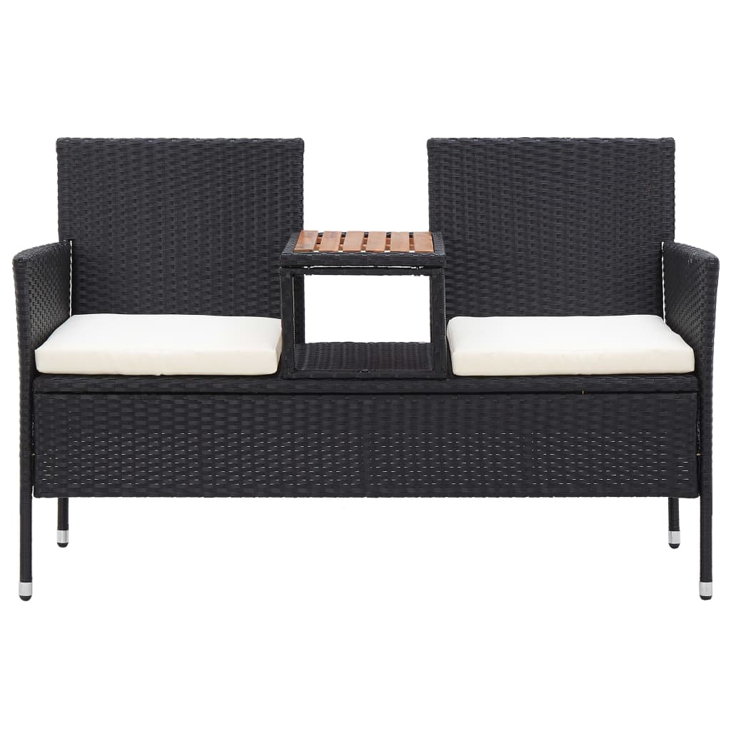vidaXL Bancă de grădină cu măsuță, 2 locuri, negru, 143 cm, poliratan vidaXL Bancă de grădină cu măsuță, 2 locuri, negru, 143 cm, poliratan