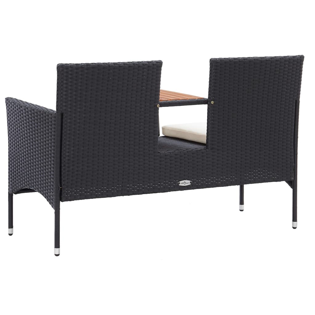 vidaXL Bancă de grădină cu măsuță, 2 locuri, negru, 143 cm, poliratan vidaXL Bancă de grădină cu măsuță, 2 locuri, negru, 143 cm, poliratan