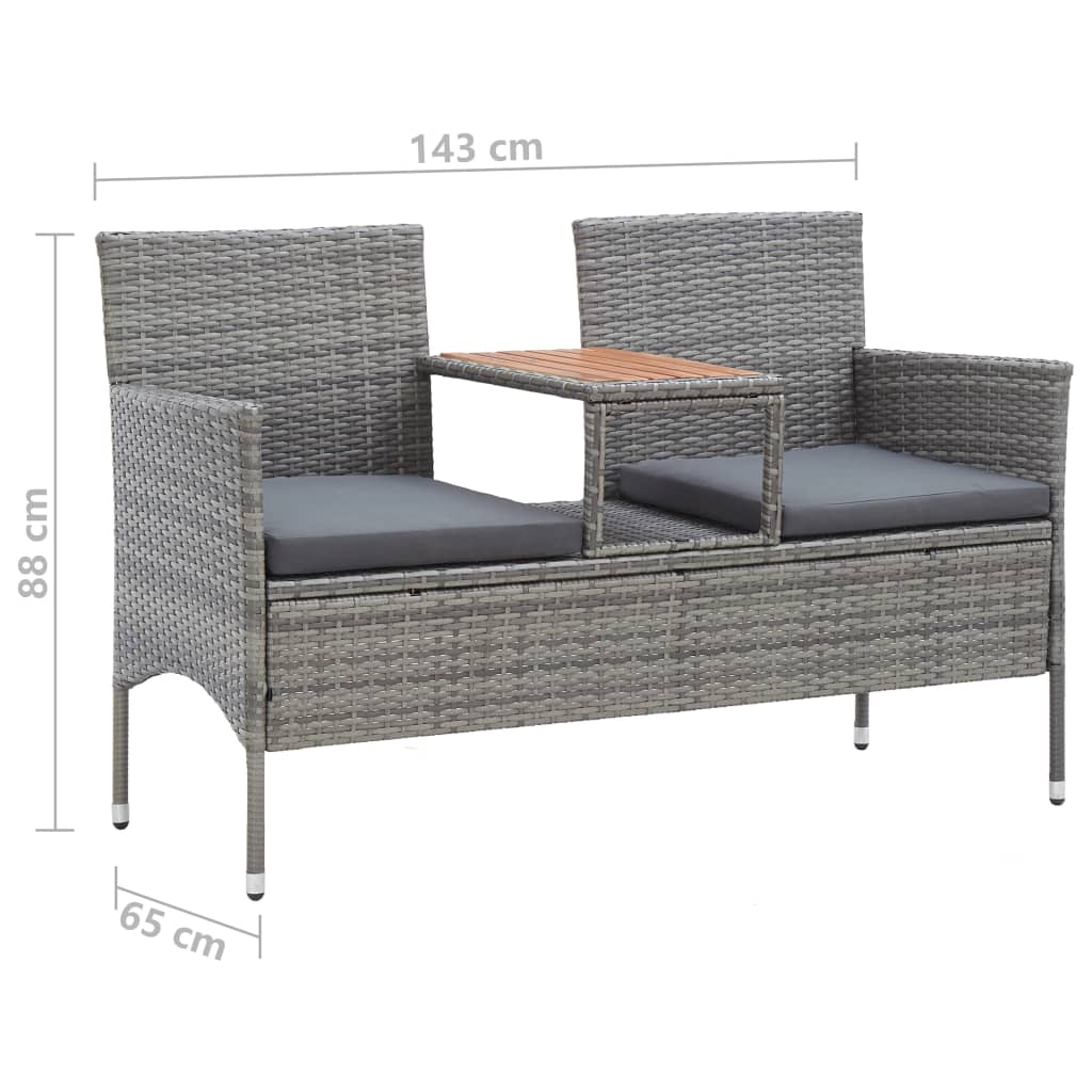 vidaXL Bancă de grădină cu măsuță, 2 locuri, gri, 143 cm, poliratan vidaXL Bancă de grădină cu măsuță, 2 locuri, gri, 143 cm, poliratan