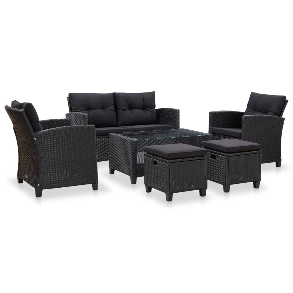 vidaXL Set mobilier de grădină cu perne, 6 piese, negru, poliratan vidaXL Set mobilier de grădină cu perne, 6 piese, negru, poliratan