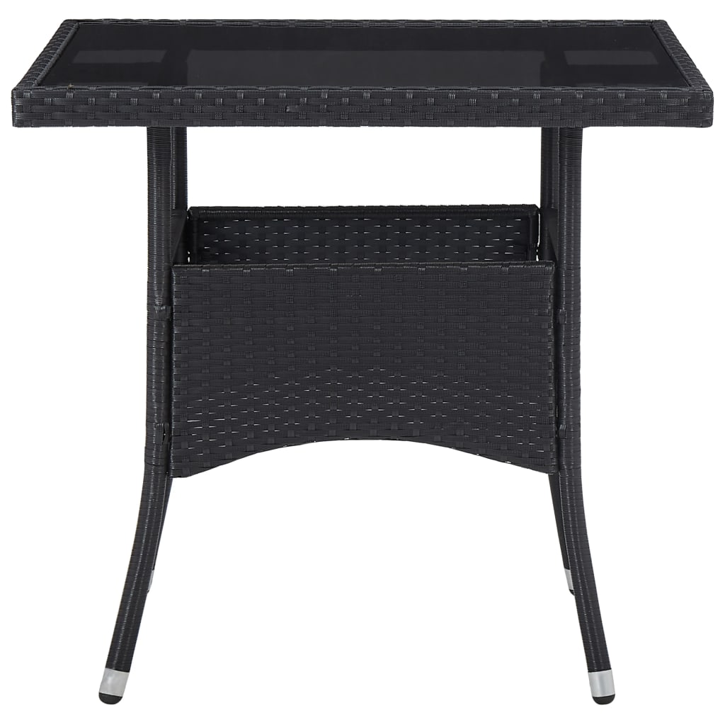 vidaXL Masă de exterior, negru, poliratan și sticlă vidaXL Masă de exterior, negru, poliratan și sticlă