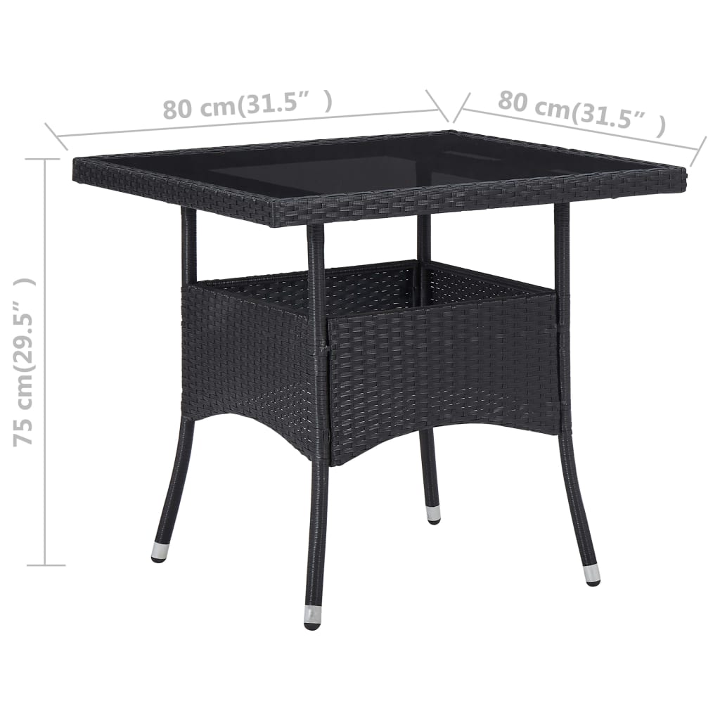 vidaXL Masă de exterior, negru, poliratan și sticlă vidaXL Masă de exterior, negru, poliratan și sticlă