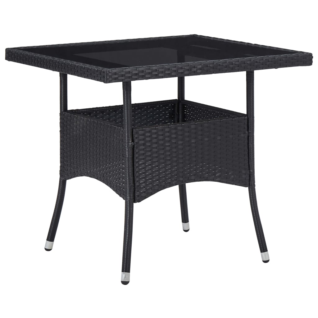 vidaXL Masă de exterior, negru, poliratan și sticlă vidaXL Masă de exterior, negru, poliratan și sticlă