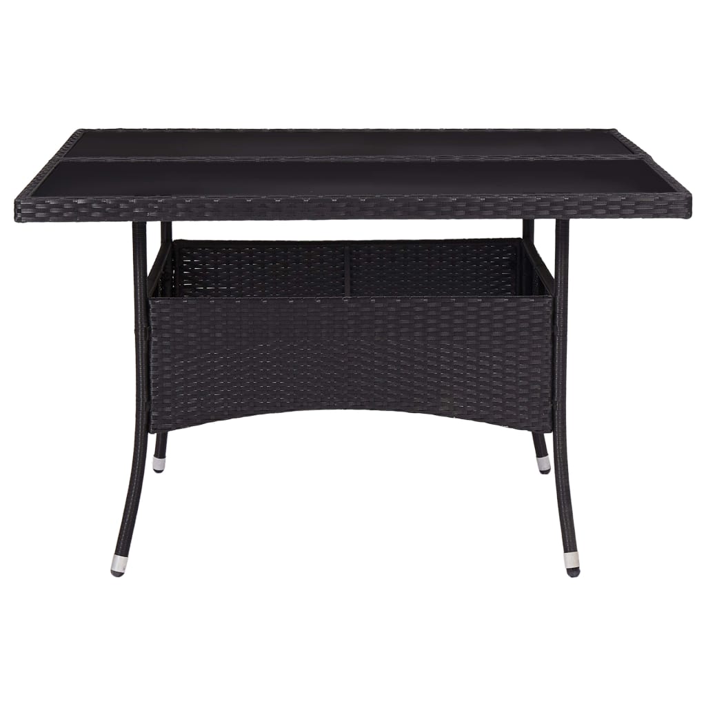 vidaXL Masă de exterior, negru, poliratan și sticlă vidaXL Masă de exterior, negru, poliratan și sticlă