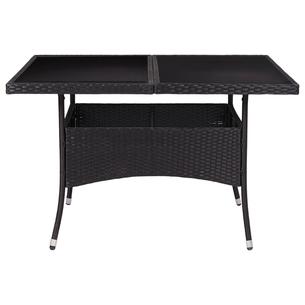 vidaXL Masă de exterior, negru, poliratan și sticlă vidaXL Masă de exterior, negru, poliratan și sticlă