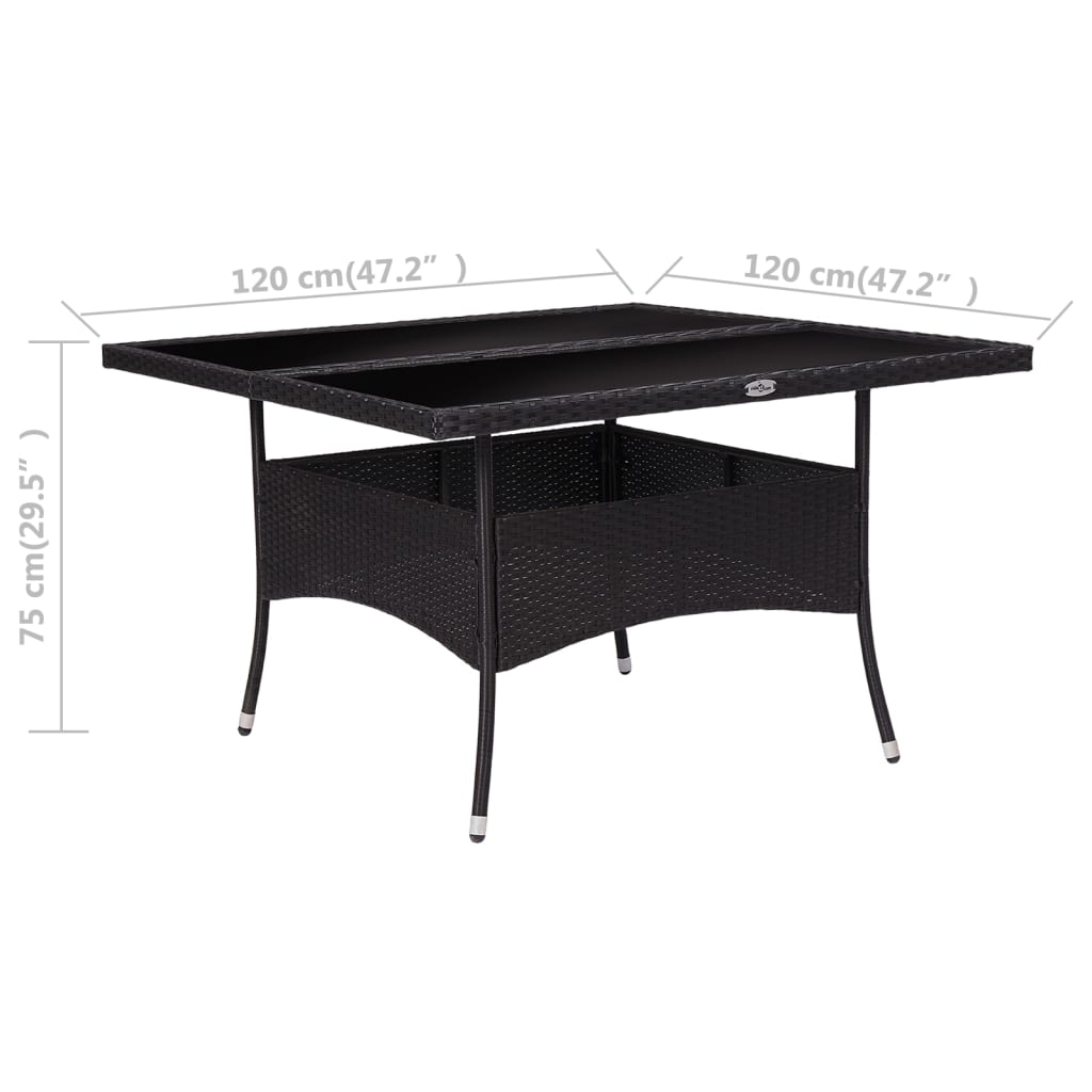 vidaXL Masă de exterior, negru, poliratan și sticlă vidaXL Masă de exterior, negru, poliratan și sticlă