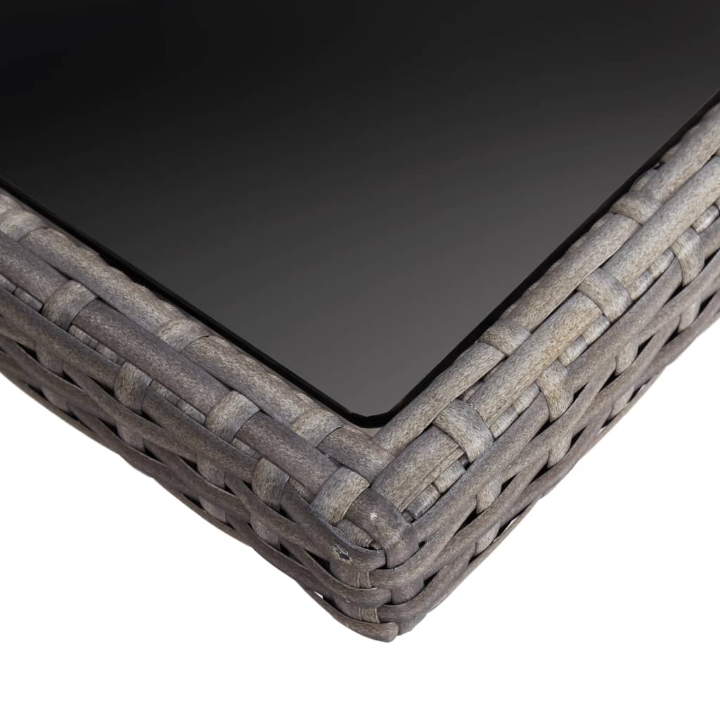 vidaXL Masă de exterior, gri, poliratan și sticlă