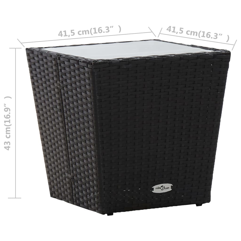 vidaXL Masă de ceai negru 41,5x41,5x43 cm poliratan sticlă securizată vidaXL Masă de ceai negru 41,5x41,5x43 cm poliratan sticlă securizată