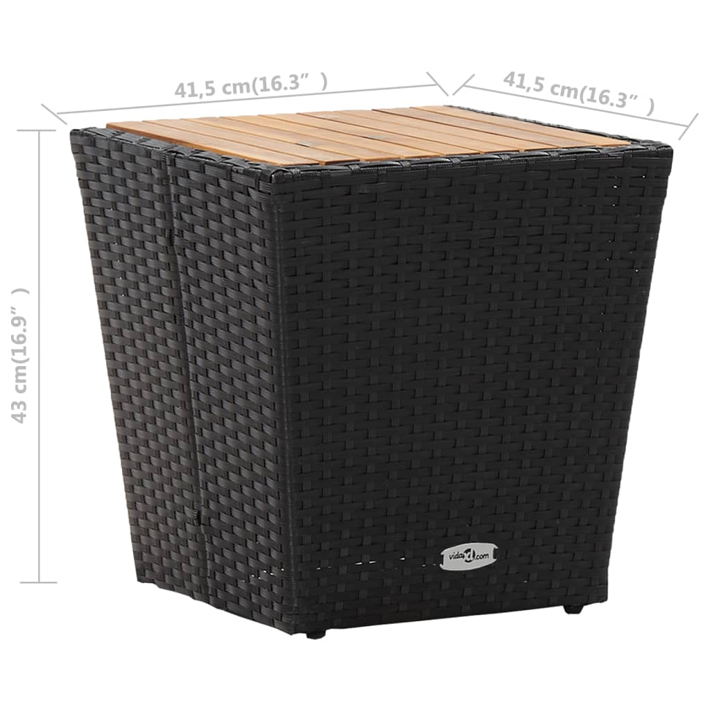 vidaXL Masă de ceai negru 41,5x41,5x43 cm poliratan lemn masiv acacia