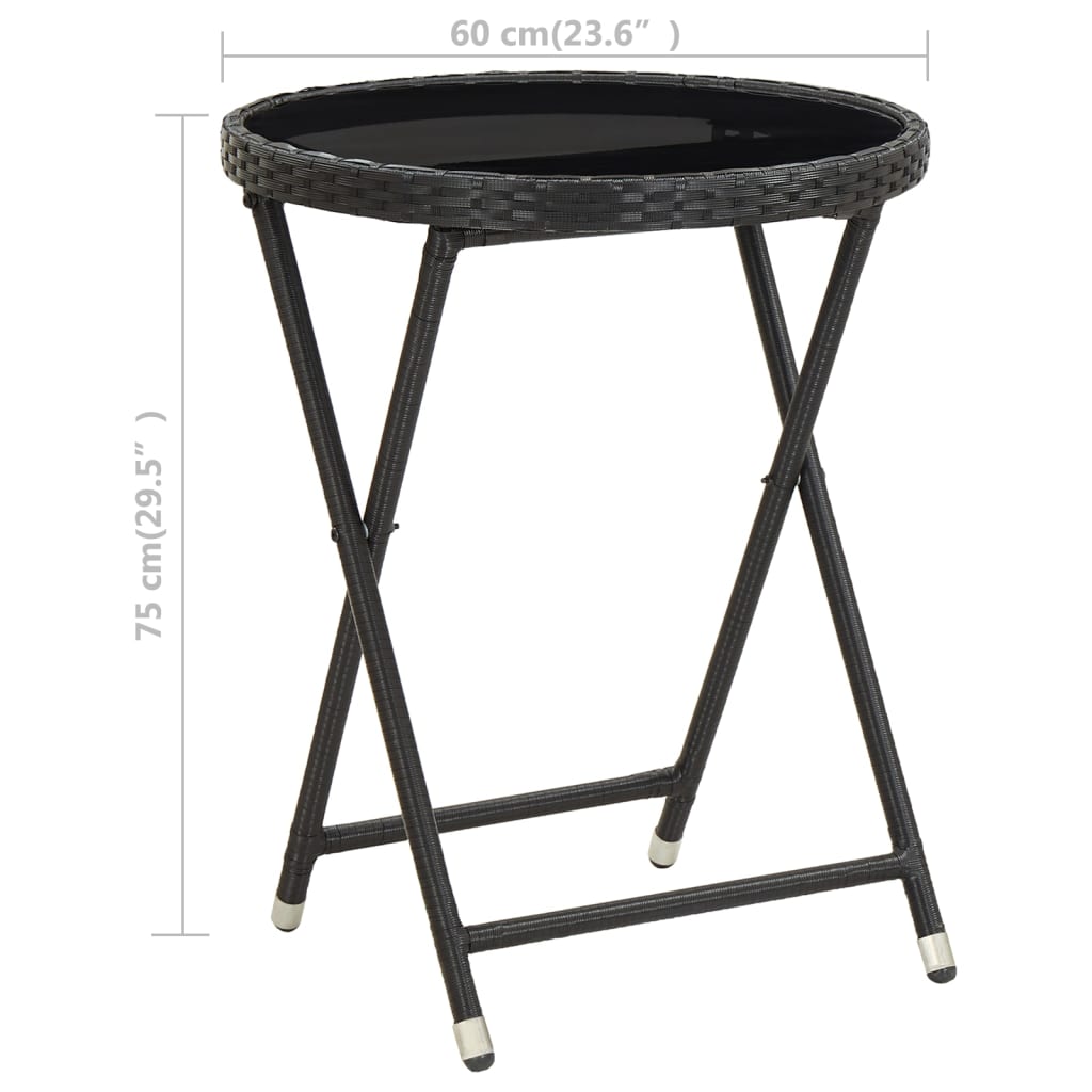 vidaXL Masă de ceai negru 60 cm poliratan sticlă securizată vidaXL Masă de ceai negru 60 cm poliratan sticlă securizată