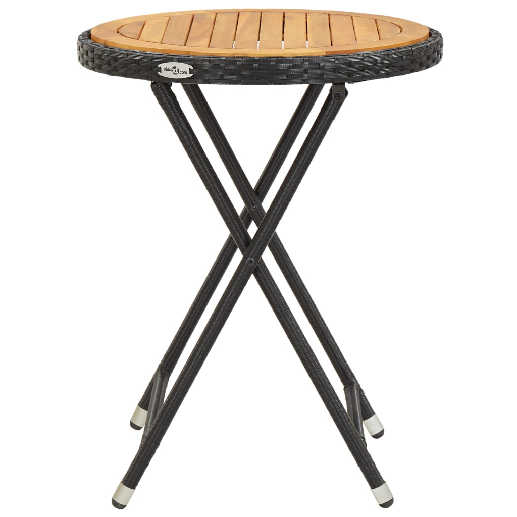 vidaXL Masă de ceai negru 60 cm poliratan lemn masiv acacia vidaXL Masă de ceai negru 60 cm poliratan lemn masiv acacia