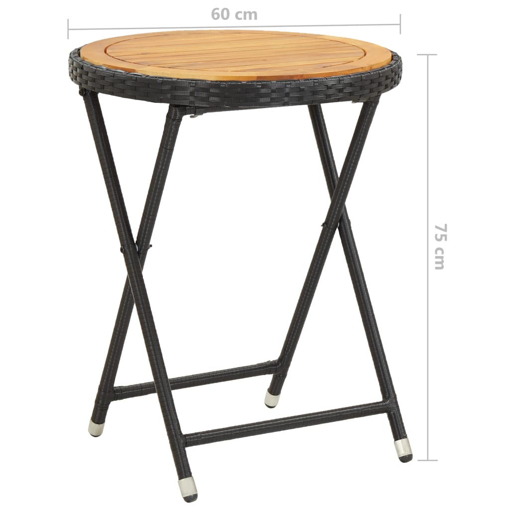 vidaXL Masă de ceai negru 60 cm poliratan lemn masiv acacia vidaXL Masă de ceai negru 60 cm poliratan lemn masiv acacia