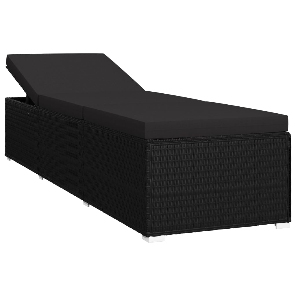 vidaXL Șezlong cu pernă, negru, poliratan