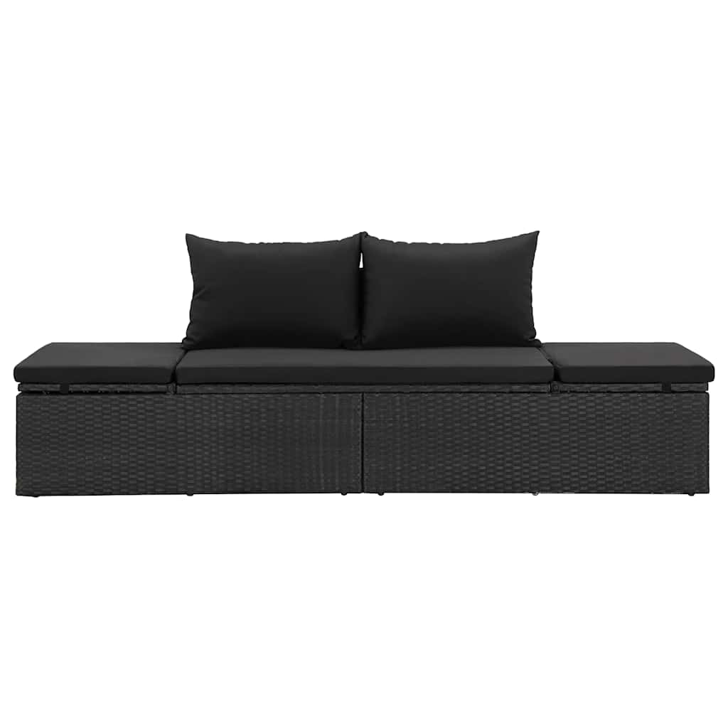 vidaXL Șezlong cu perne, negru, poliratan