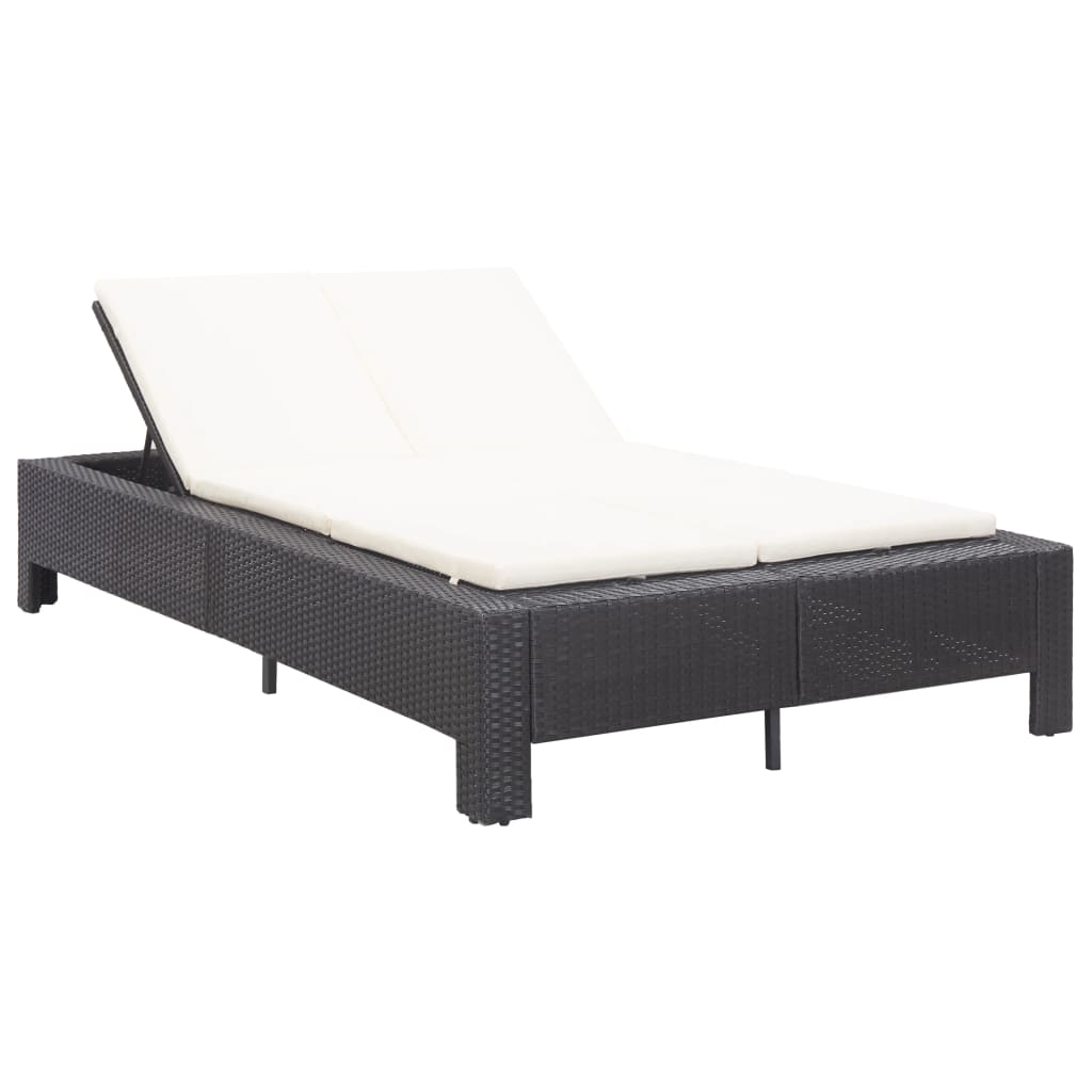 vidaXL Șezlong de 2 persoane cu pernă, negru, poliratan vidaXL Șezlong de 2 persoane cu pernă, negru, poliratan
