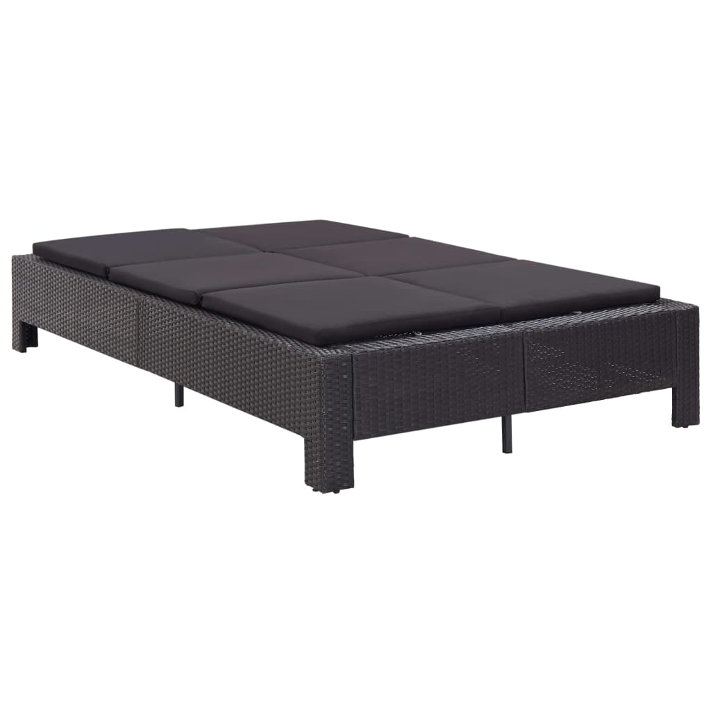 vidaXL Șezlong de 2 persoane cu pernă, negru, poliratan vidaXL Șezlong de 2 persoane cu pernă, negru, poliratan