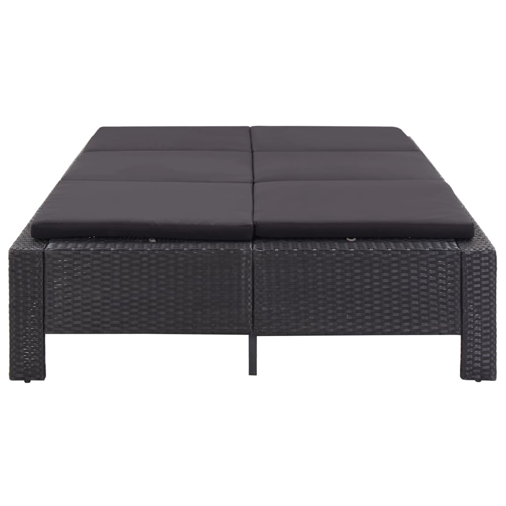 vidaXL Șezlong de 2 persoane cu pernă, negru, poliratan vidaXL Șezlong de 2 persoane cu pernă, negru, poliratan