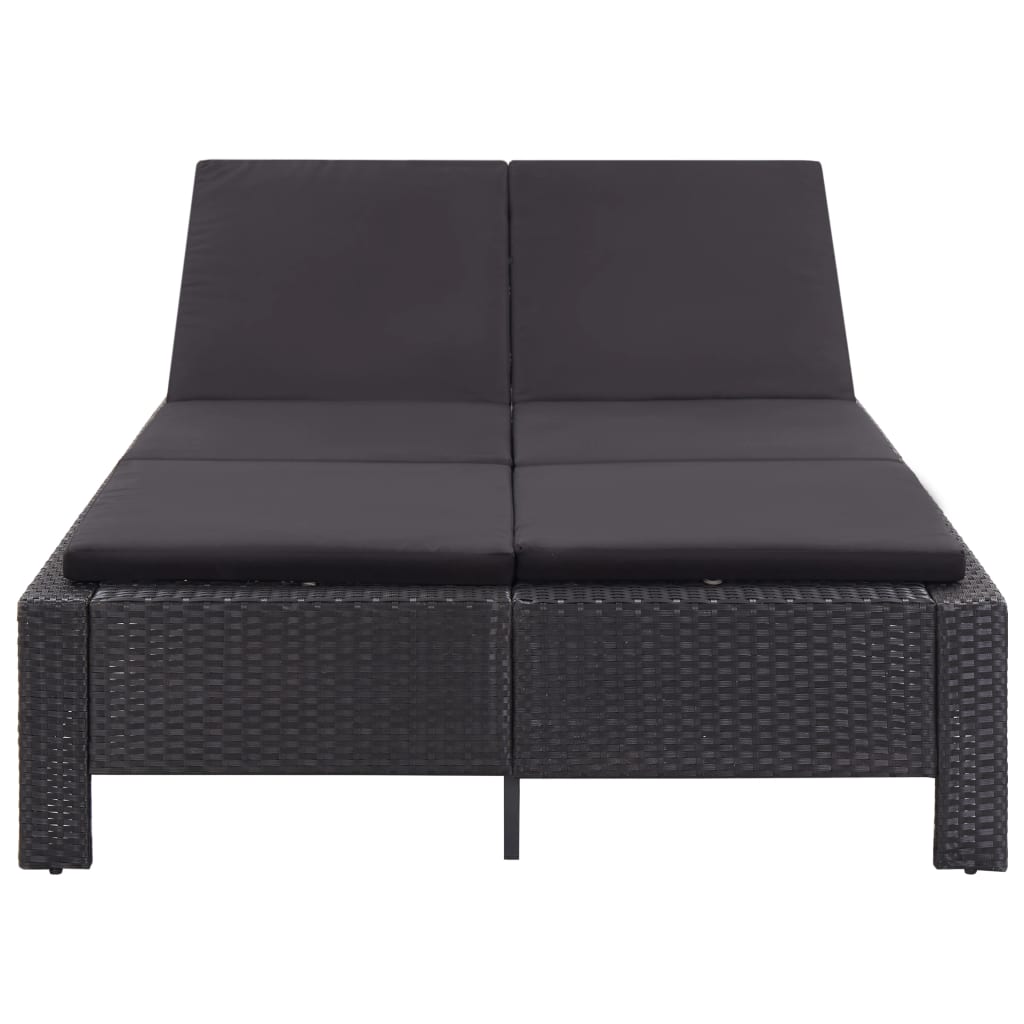 vidaXL Șezlong de 2 persoane cu pernă, negru, poliratan vidaXL Șezlong de 2 persoane cu pernă, negru, poliratan