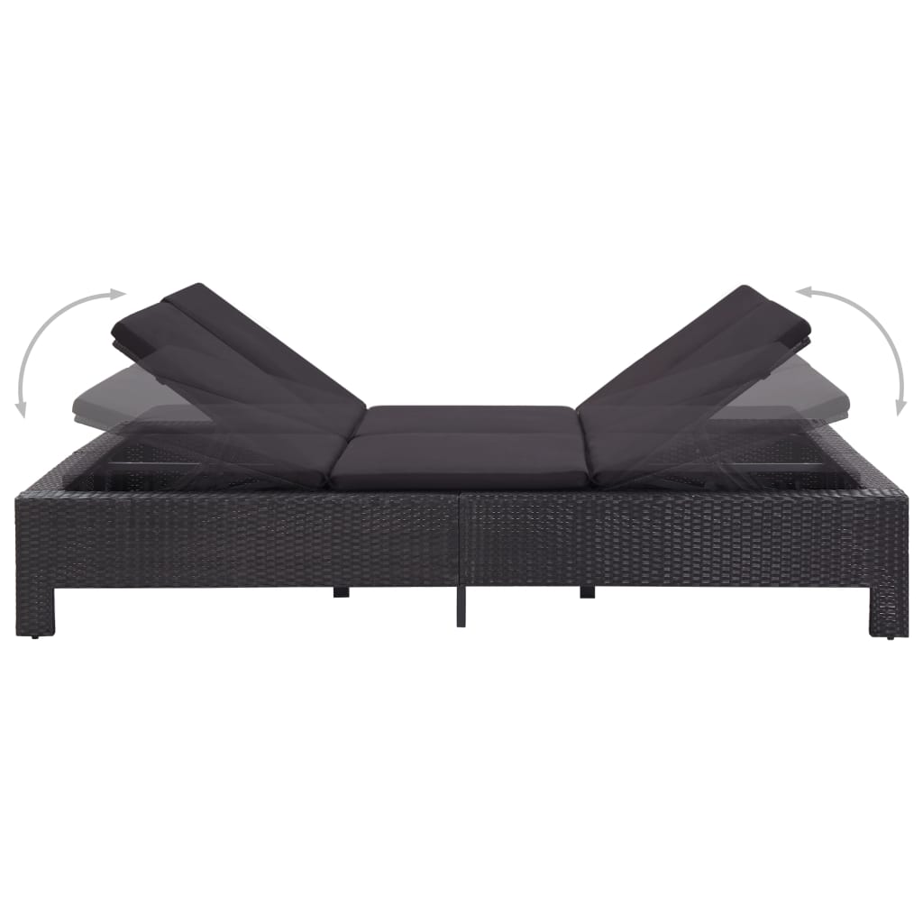 vidaXL Șezlong de 2 persoane cu pernă, negru, poliratan vidaXL Șezlong de 2 persoane cu pernă, negru, poliratan