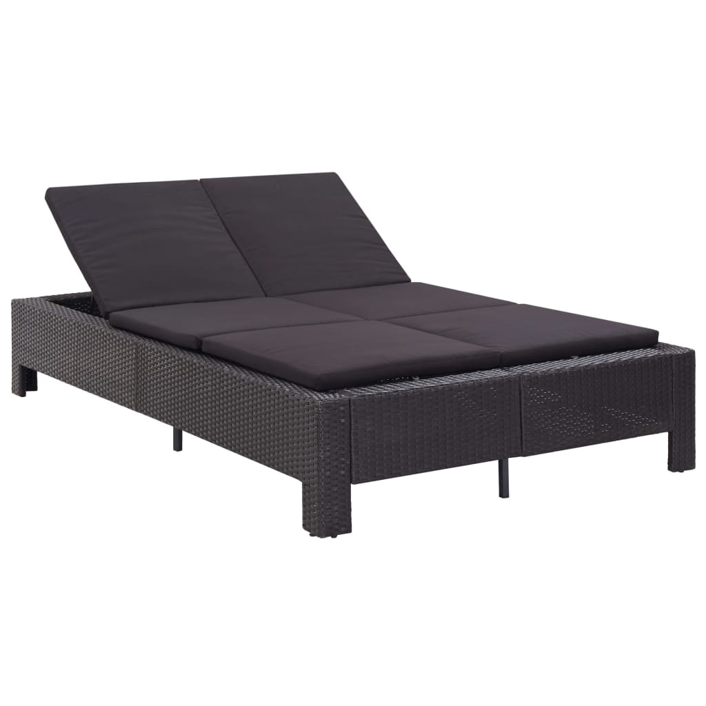 vidaXL Șezlong de 2 persoane cu pernă, negru, poliratan vidaXL Șezlong de 2 persoane cu pernă, negru, poliratan