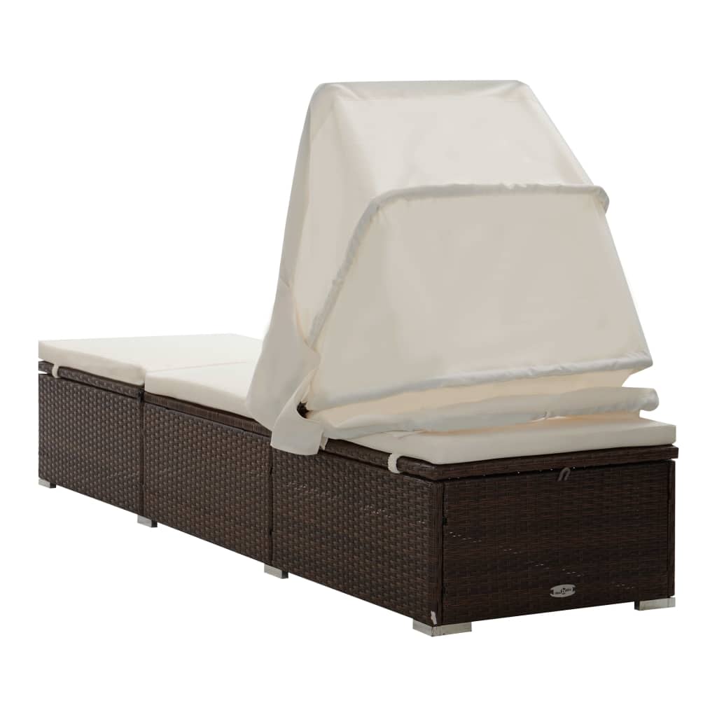 vidaXL Șezlong cu copertină și pernă, maro, poliratan vidaXL Șezlong cu copertină și pernă, maro, poliratan