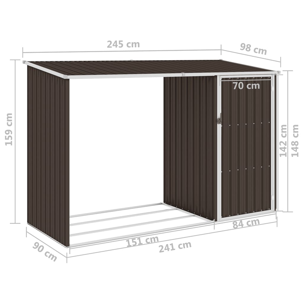 vidaXL Șopron de grădină lemne de foc maro 245x98x159 cm oțel zincat vidaXL Șopron de grădină lemne de foc maro 245x98x159 cm oțel zincat
