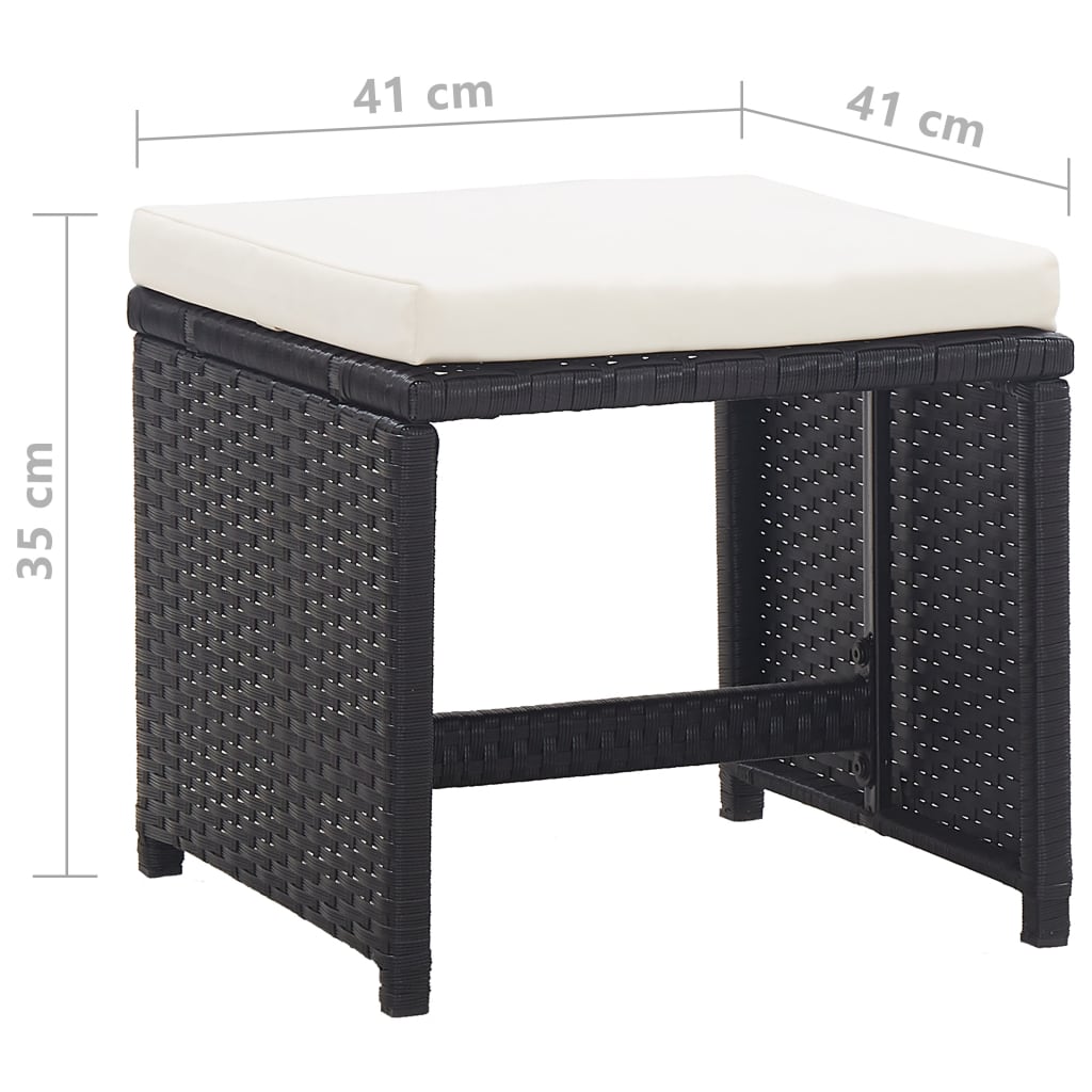 vidaXL Taburete de grădină cu perne, 2 buc., negru, poliratan vidaXL Taburete de grădină cu perne, 2 buc., negru, poliratan
