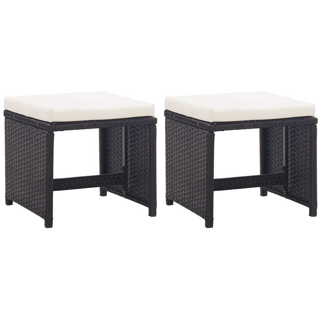vidaXL Taburete de grădină cu perne, 2 buc., negru, poliratan vidaXL Taburete de grădină cu perne, 2 buc., negru, poliratan
