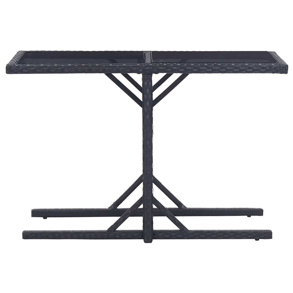 vidaXL Masă de grădină, negru, 110 x 53 x 72 cm, sticlă și poliratan vidaXL Masă de grădină, negru, 110 x 53 x 72 cm, sticlă și poliratan