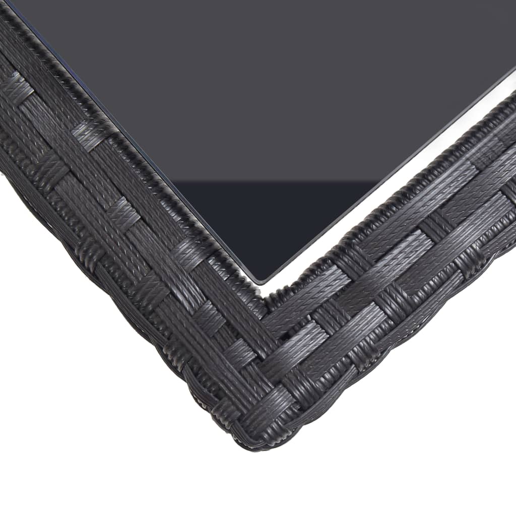 vidaXL Masă de grădină, negru, 110 x 53 x 72 cm, sticlă și poliratan vidaXL Masă de grădină, negru, 110 x 53 x 72 cm, sticlă și poliratan